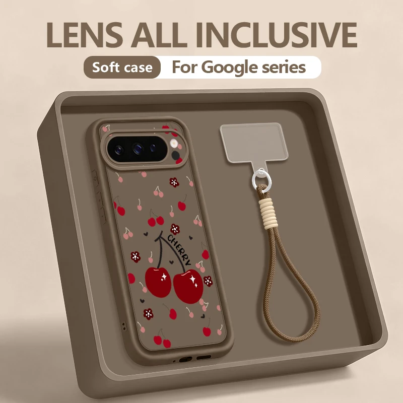 Kirschmuster-TPU-Handyhülle für Google Pixel 10 9 Pro XL 10 9 8 7 Pro 9A 8A 7A Weiche Silikon-Schutzhülle mit Trageband für Pixel 10 Pro