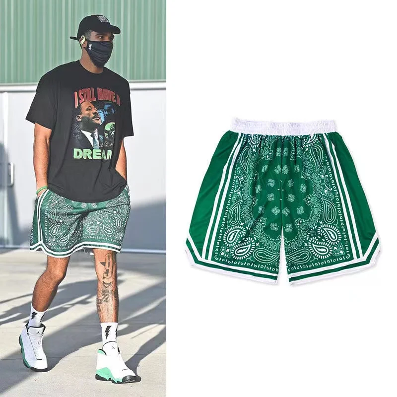 Men Basketball Shorts Fitness Loose Freestyle Tatum Pants Contrast Color Green