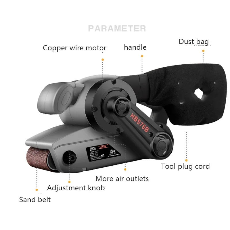 HBS76B electric Woodworking Belt Dust Bag Sanding Belt Polishing Machine Hand 220V Lifting Flat Bottom Sanding Machine