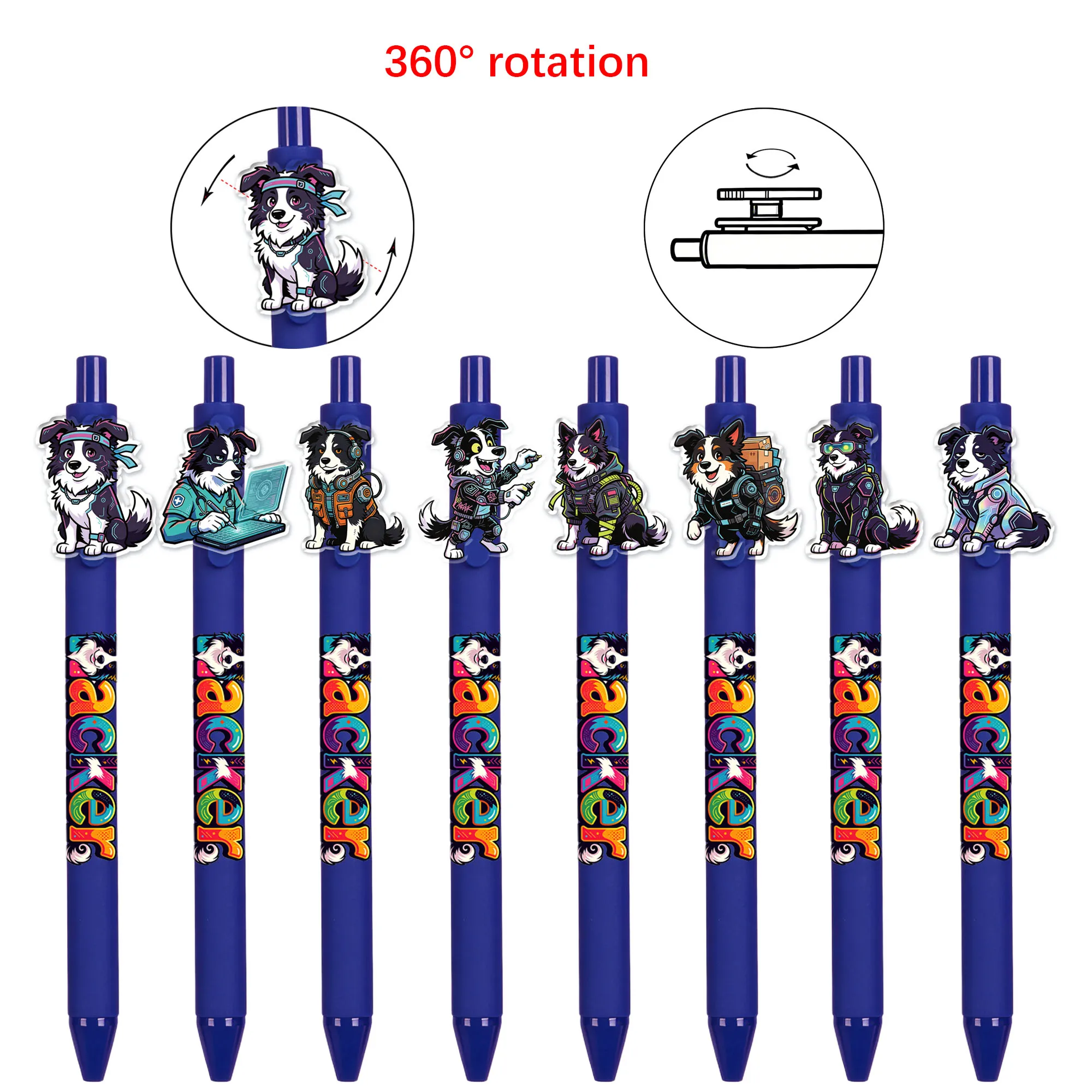 

10pcs Hacker border collie Press the Ball Pattern to Rotate the Pattern Random Student Writing Gift Pen