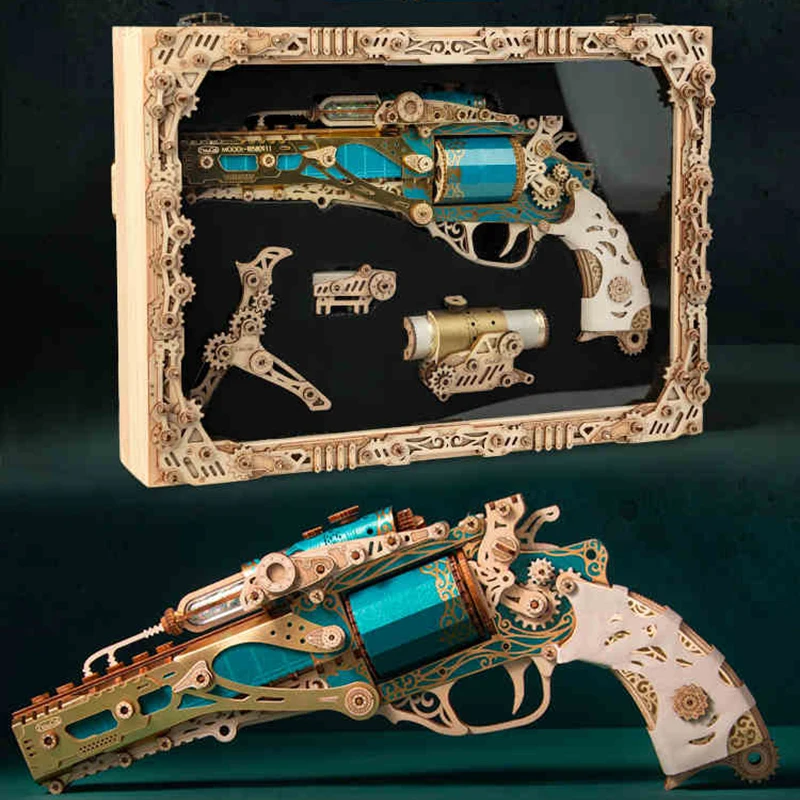 DIY Fantasy Dampf Revolver Holz Spielzeug Pistole Baustein 3D Miniatur Modell Montieren Spielzeug für Erwachsene Junge Freund Geburtstag Geschenk