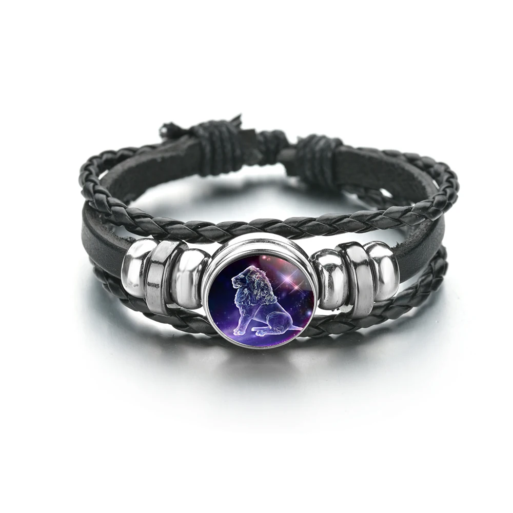 Creative Fashion 12 Constellation Leather Bracelets For Men Boys Girls Birthday Holiday Gifts Bangle Rope Chain Jewelry