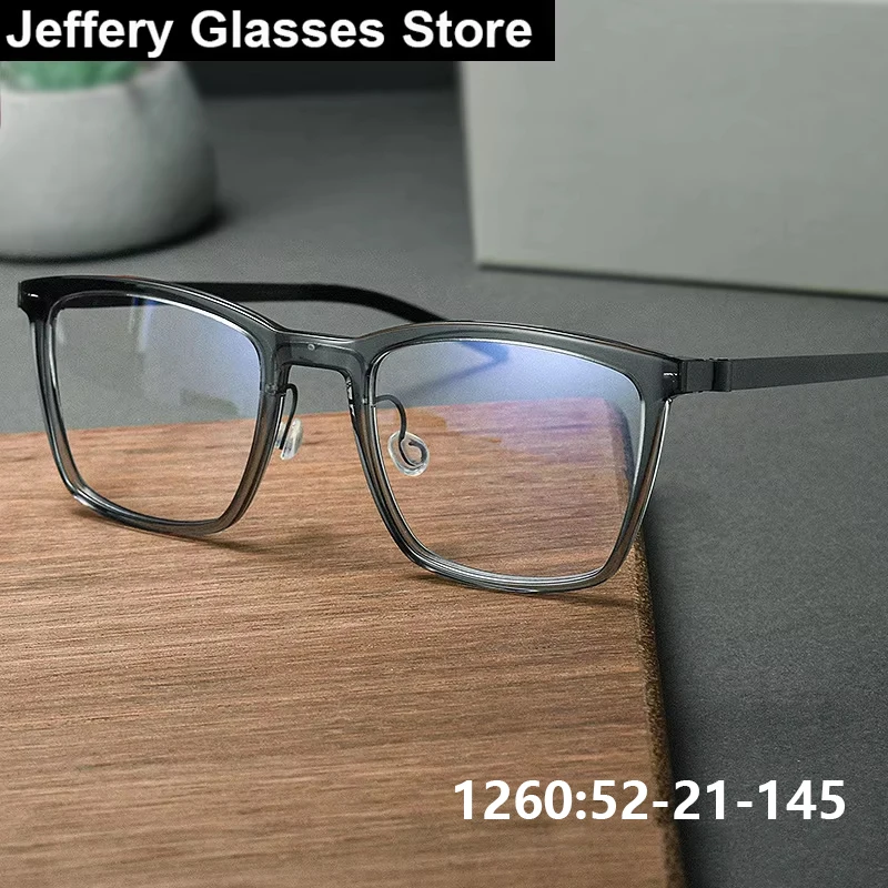 Denmark Brand Square 1260 Men Glasses Frame Fashion Oversize Screwless Acetate Titanium Ultralight Eyeglasses Black Spectacles