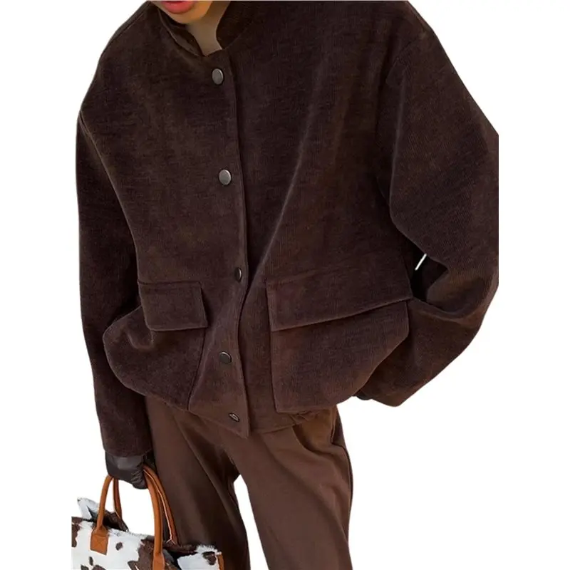 Women's Jackets Casual Button Down Shacket Fashion Top Brown S Eco-Friendly
