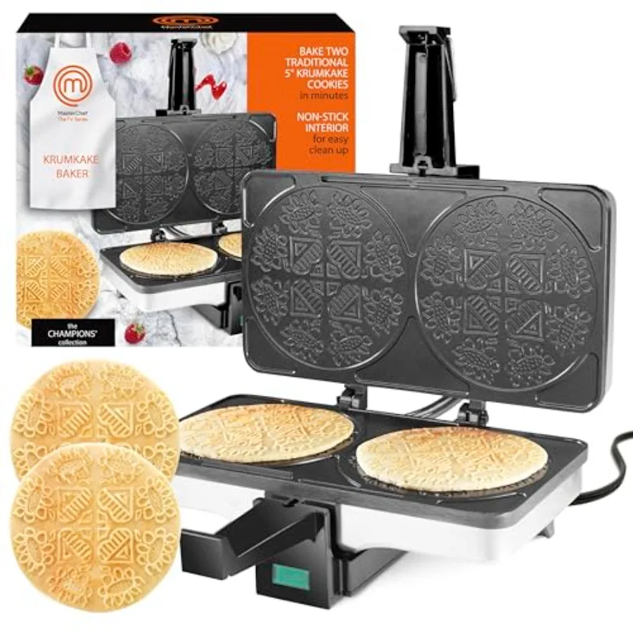 

Электрическая вафельница MasterChef Krumkake Baker-Make 2 для приготовления домашних печений, похожих на пизель, отлично подходит для начинки канноли и вафельных рожков, с антипригарным покрытием