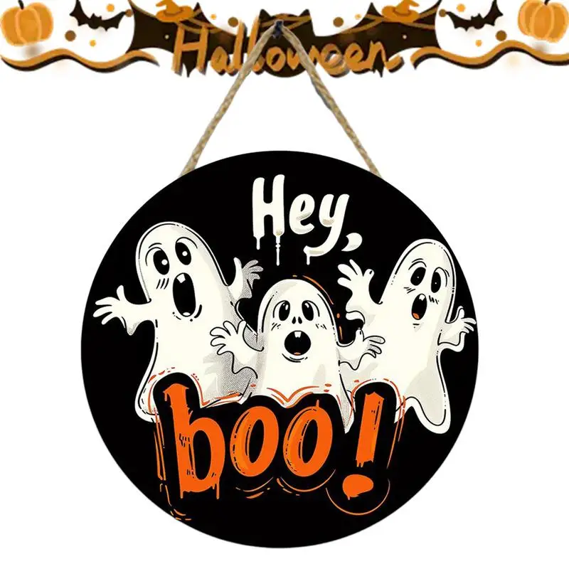 

Halloween Ghost Door Sign Wooden Ghost Welcome Sign Spooky Decorative Sign for Home Holiday Yard Wall Decor