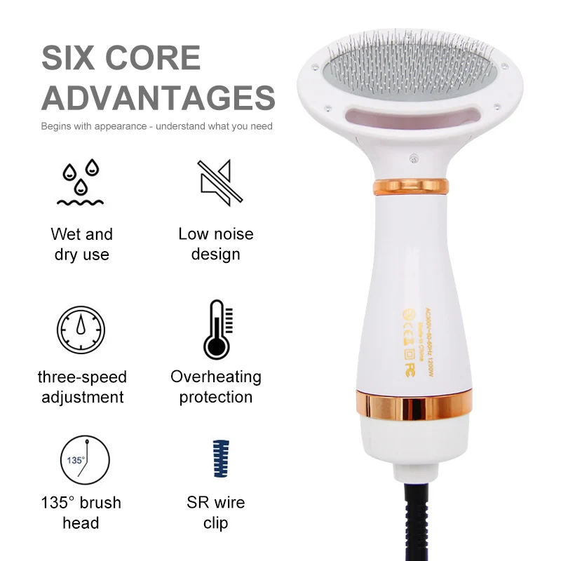 Pet Dog Hair Dryer 2-In-1 Cat Dog Dryer Quiet Comb Brush Grooming Kitten Cat Hair Comb Puppy Fur Blower For Dog Accessories