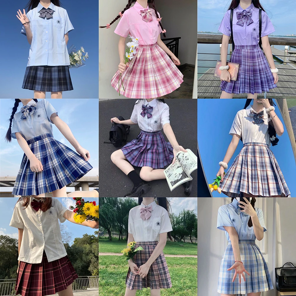 1948 top Bow battiscoprimo】jk Uniform Girl Japanese School Uniform gonne a pieghe gonna a quadri a vita alta Sexy JK uniformi per donna