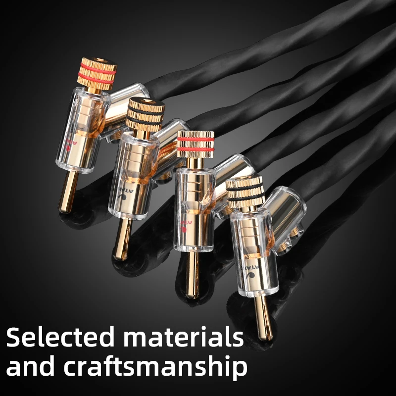 HiFi Speaker Cable Double Shielding 7N OFC Silver Hybrid Wire Core with Banana Self-locking Plug for Speaker Amplifier