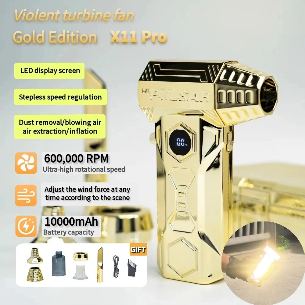 

Violent Turbo Fan Gold X11 Мини-освещение Кемпинг Открытый 580000 об/мин Высокоскоростной ручной вентилятор Пылесос