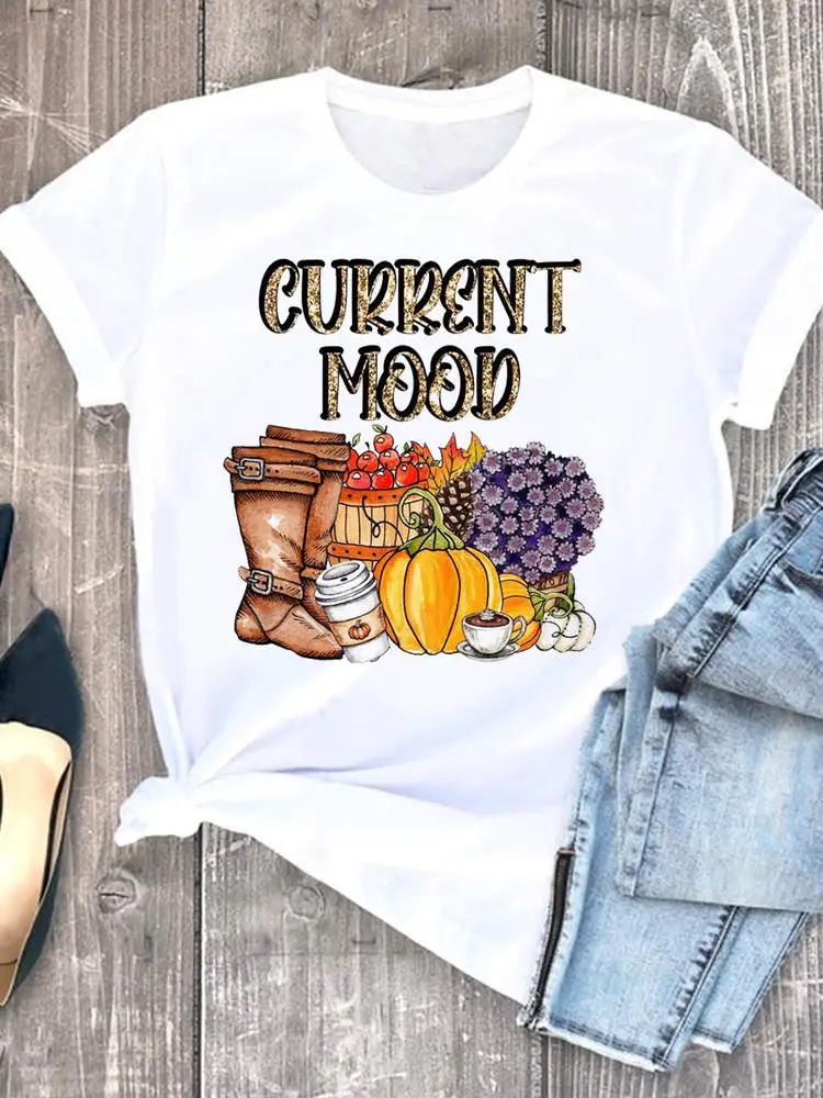 

Halloween Thanksgiving Women Graphic Print Tee Ladies Flower Watercolor Cute Clothing Lady Fall Autumn Style T T-shirts