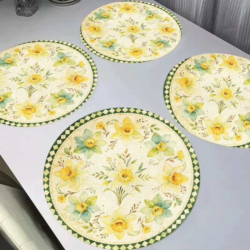 VIKAMA Blue and White Porcelain Wind Butterfly Round Linen Table Mats Heat Resistant Wear-Resistant Washable Home Decor
