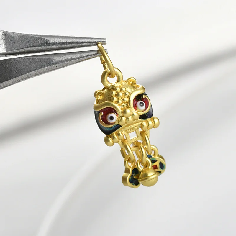 18k Copper-plated Sand Gold Color Hollow Lion Head Oil Drop Bead Pendant DIY Handmade Bracelet Necklace String Jewelry Match