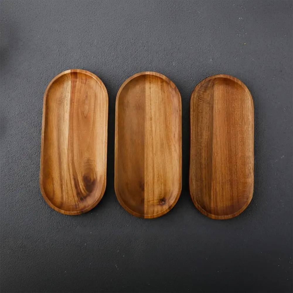 High Quality Acacia Wood Tea Tray Coffee Heat Resistant Wooden Tray Plate Tableware Japanese Style Dessert Plate Cafe