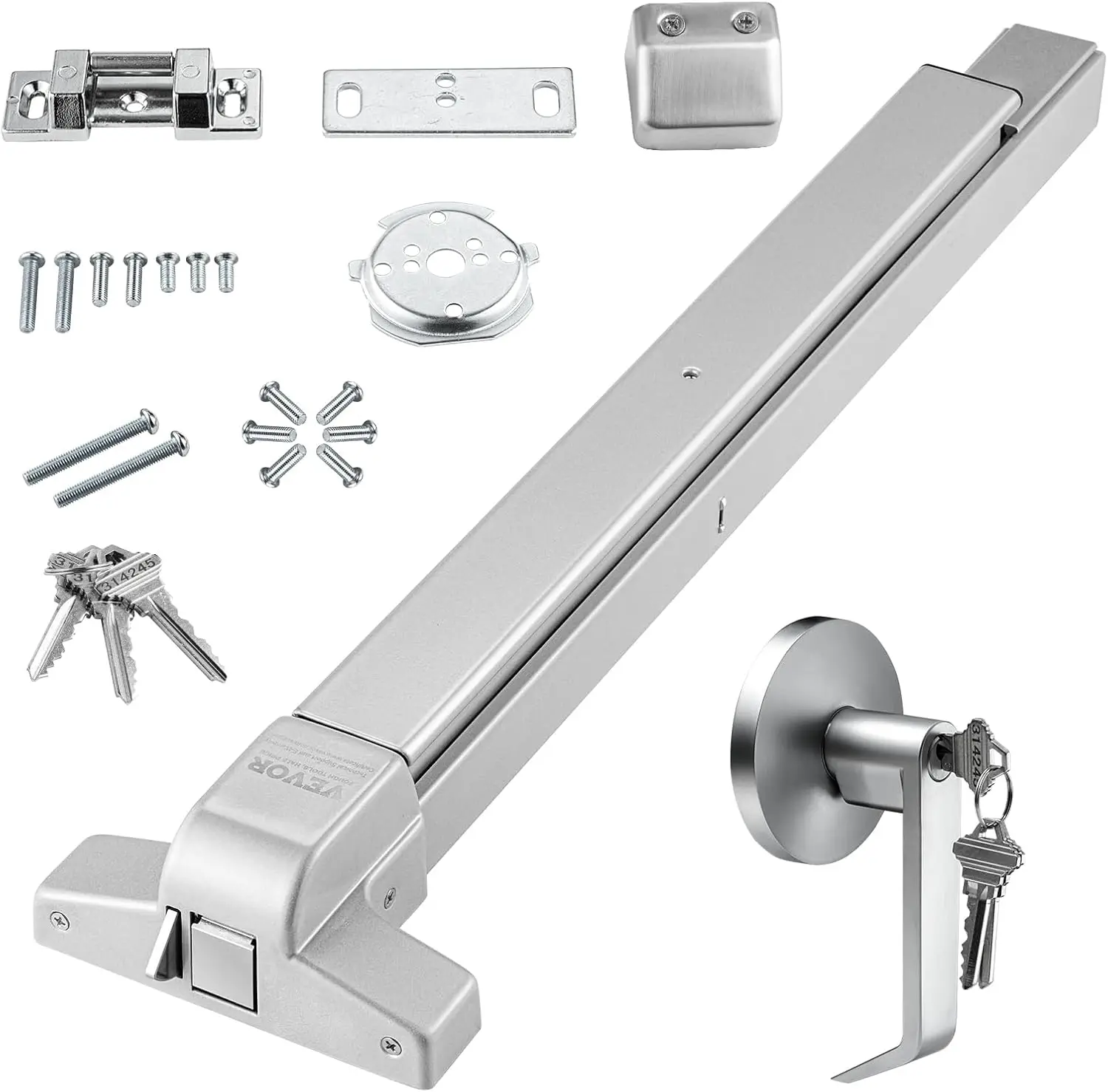 Door Push Bar Panic Exit Device, 31” Stainless Steel Commercial Emergency Exit Door Push Bar with Exterior Lever and 3 Keys