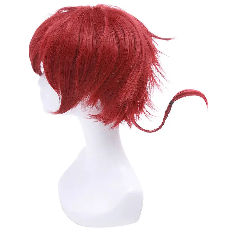 Ranma1/2 Ranma Short Straight Dark Red Cosplay Wig Braided Hair Wigs Unisex