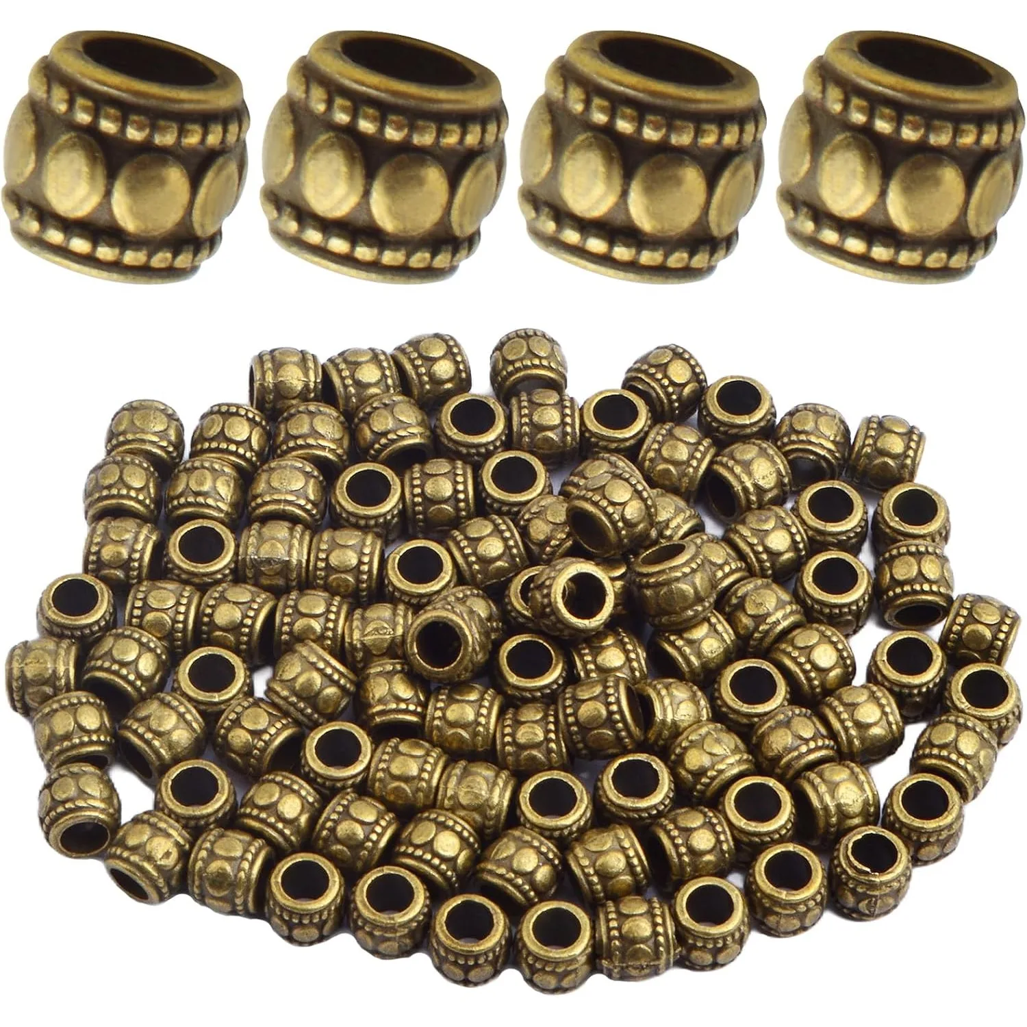 

100 шт., бусины-разделители с большим отверстием, тибетский сплав, круглая колонна, свободные бусины, винтажные подвесные бусины-трубы, прокладки, аксессуары для браслета
