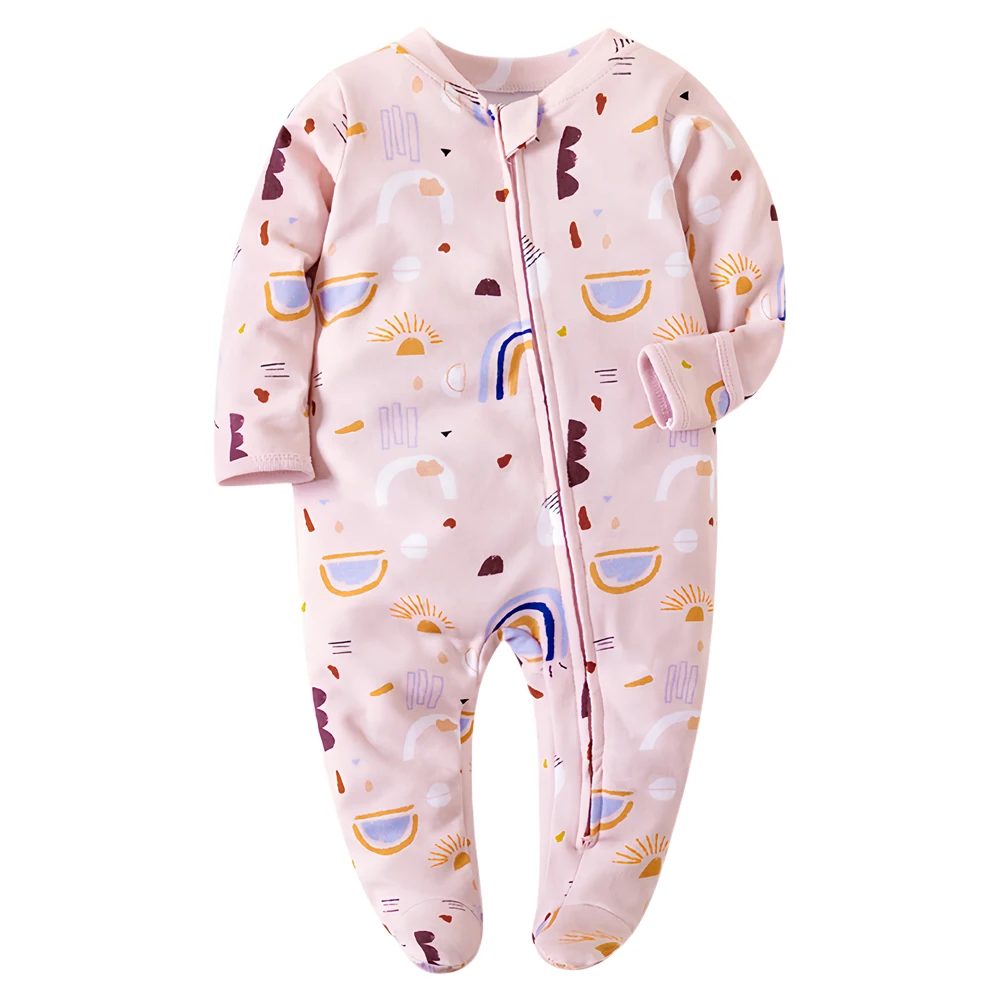 Newborn Baby Footed Sleepwear, Cotton, White, Soft, Zipper, One Piece Pajamas, Newborn Clothing, 0-12 Months