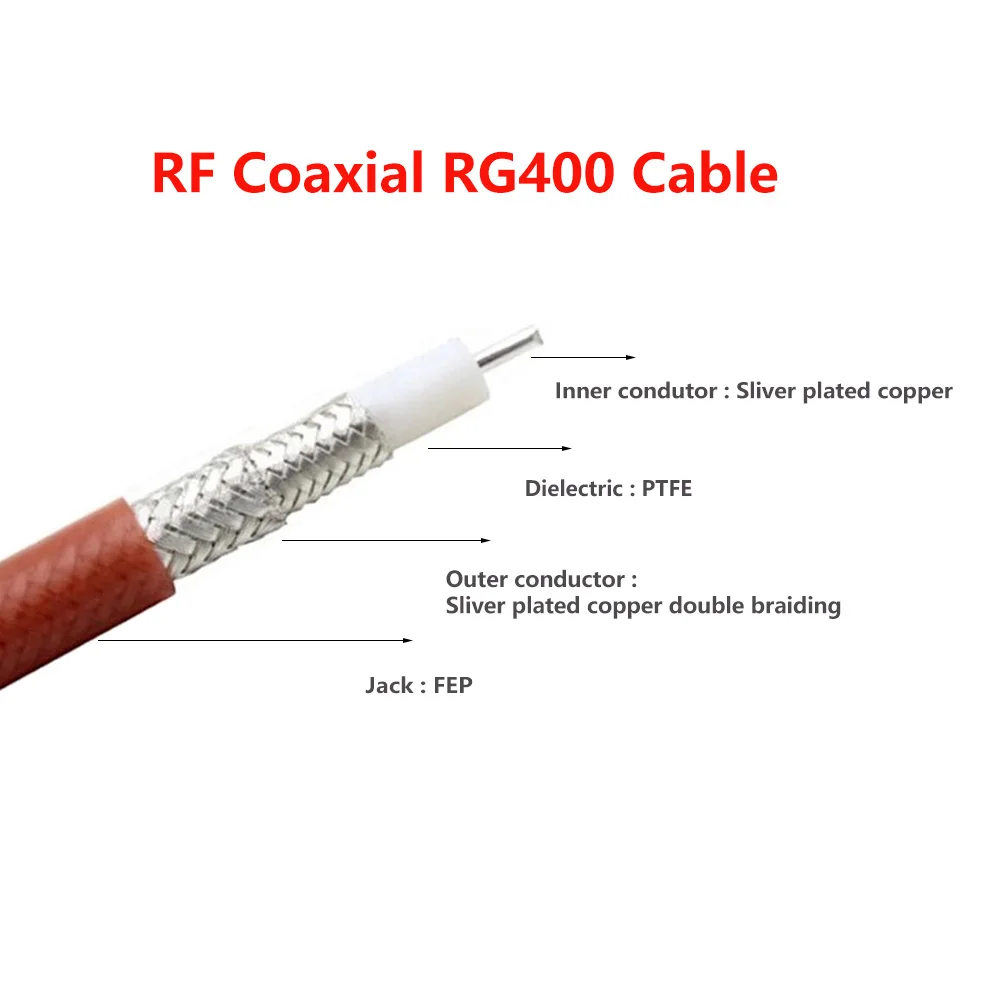 1PC RF Coaxial RG400 Cable Double Shielded  Low Loss 50 Ohm 50-3 RF Coaxial Cable Jumper Wire Cord 50CM 1M 3M 5M 10M 15M 20M