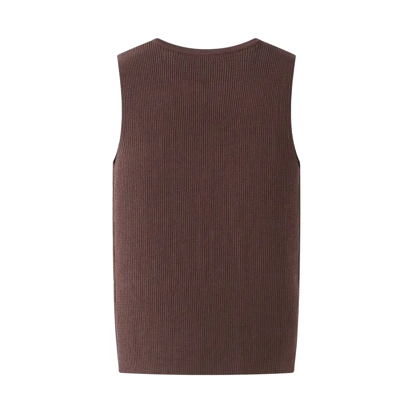 เสื้อกั๊กถักไหมพรมผู้หญิงแฟชั่นฤดูใบไม้ร่วง คอทรงกลม กระดุมโลหะ ทรงเข้ารูป ดีไซน์โปร่ง สวยสง่า สไตล์ลำลอง