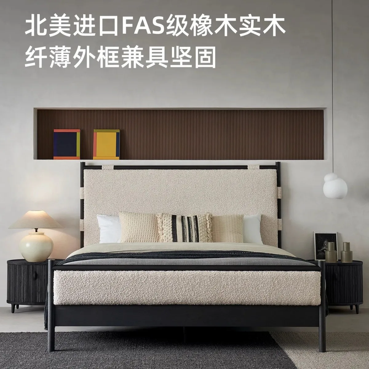 سرير من الخشب الصلب لغرفة النوم، سرير مزدوج من خشب البلوط بطول 1.8 متر، مسند ظهر عالي القدم، سرير غرفة نوم رئيسية من القماش