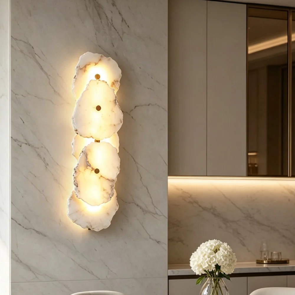 Modern Marble Wall Sconce Natural Stone Wall Light Long Linear Bedside Wall Mounted Lamp for Living Room Bedroom Bathroom