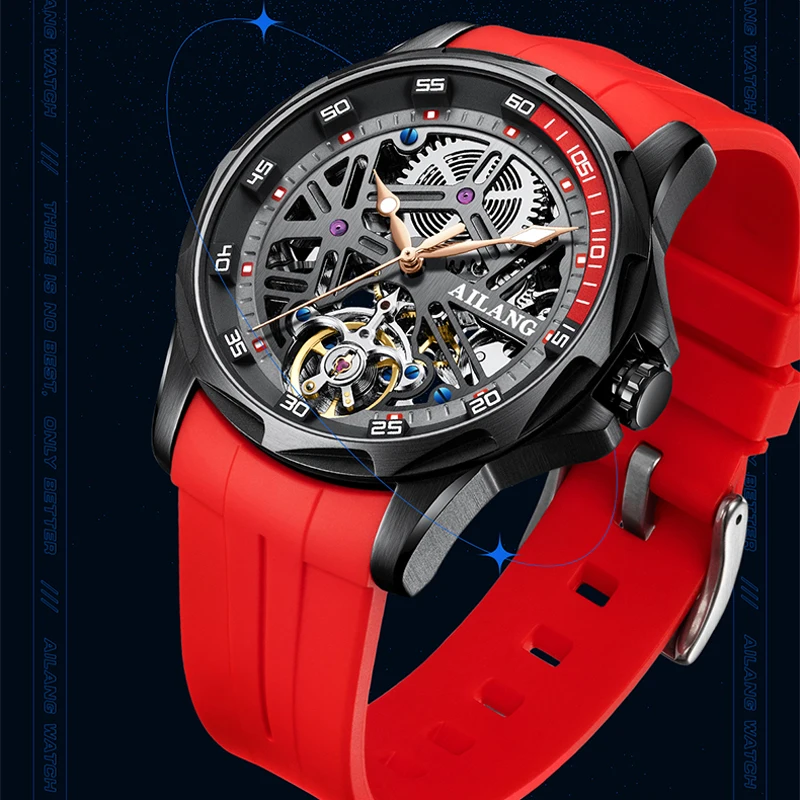 AILANG Brand New Luxury Tourbillon Watch for Men Sport Silicone Waterproof Luminous Fashion Skeleton Mechanical Watches Mens