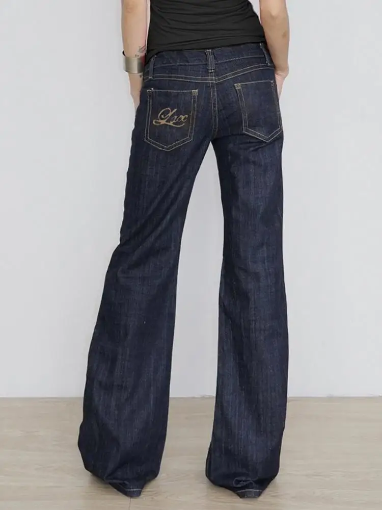 Slim Fit Flared Jeans Y2K Vintage Low Rise Stretch Denim Pants with Embroidery Distressed Style for Everyday Outfits