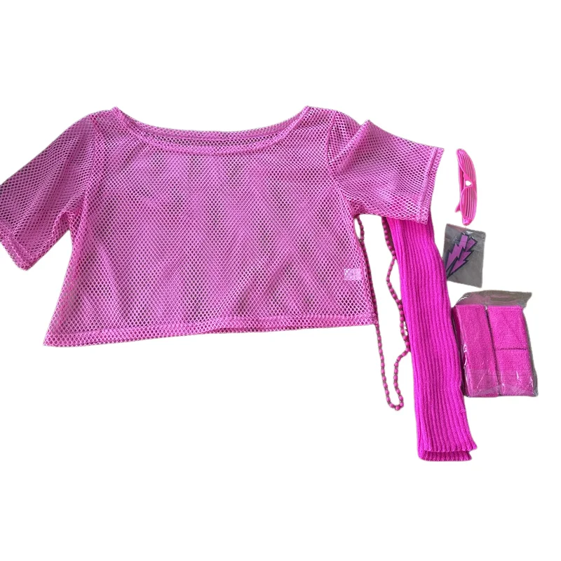 80s Hippie Disco Outfit Set Neon Mesh Crop Top Leg Warmers Headband Earrings Glasses Retro Halloween Carnival Costume Accessorie view 6