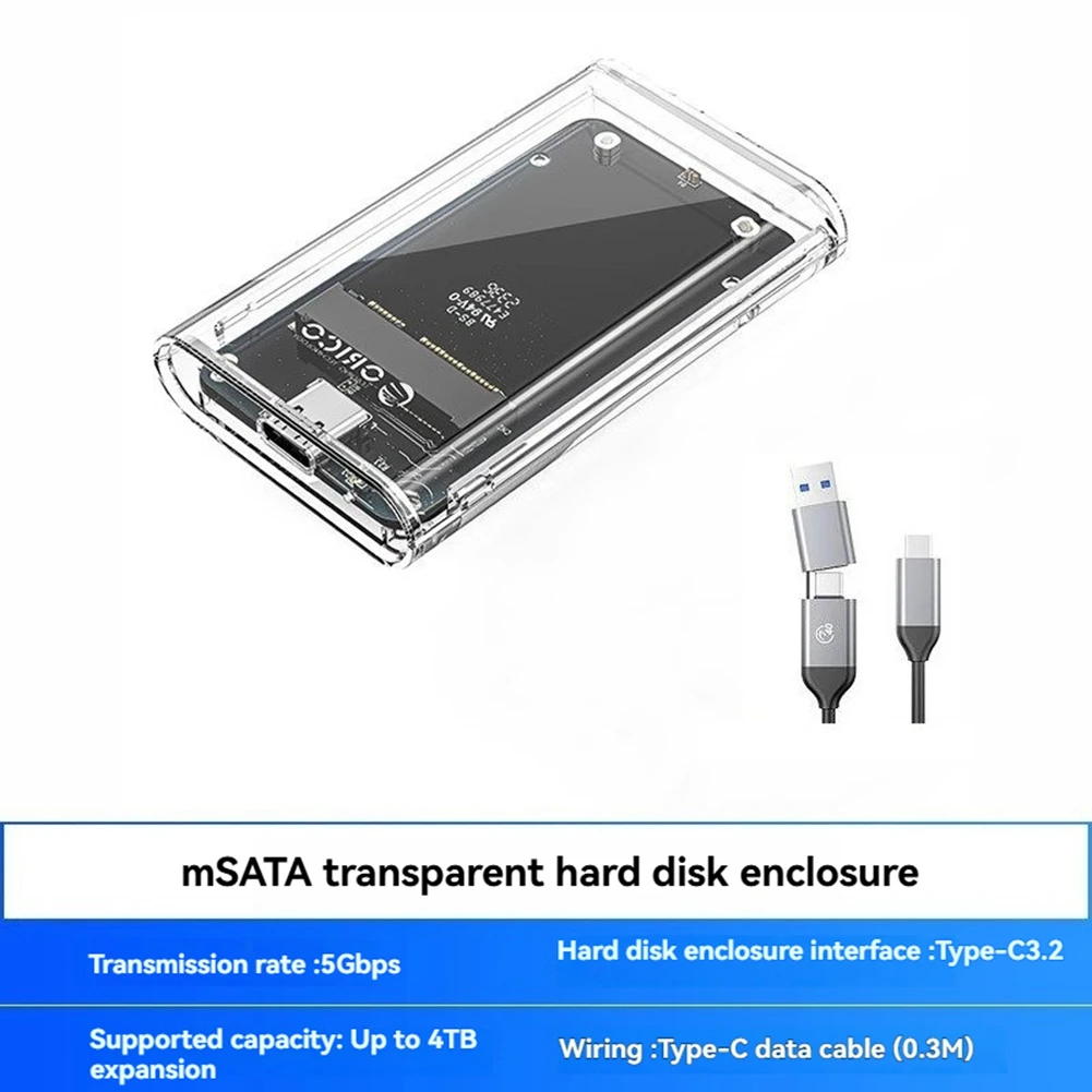 ABUO-ORICO Type-C 5Gbps For MSATA SSD Enclosure Case External Hard Drive Enclosure Case USB 3.2 Gen1 Type-C Interface