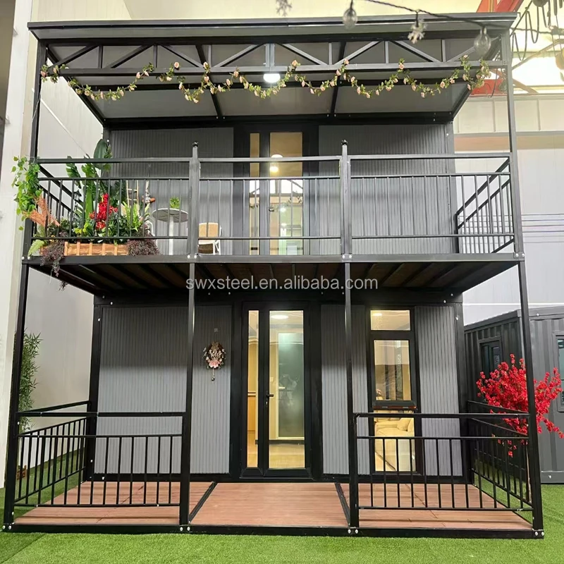 Cost-effective 40ft Prefabricated Mobile Homes Modern Duplex 2-storey Cozy Duplex House Balcony Kitchen Office Building Use