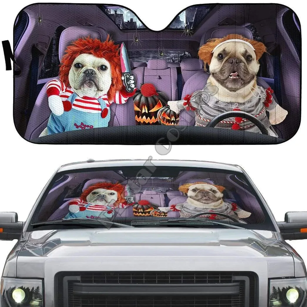 

Halloween Bulldog Cosplay 3D Print Car sunshade Auto Sun Shade Car Truck Decor Windshield Sunshade,Blocks UV Rays Sun