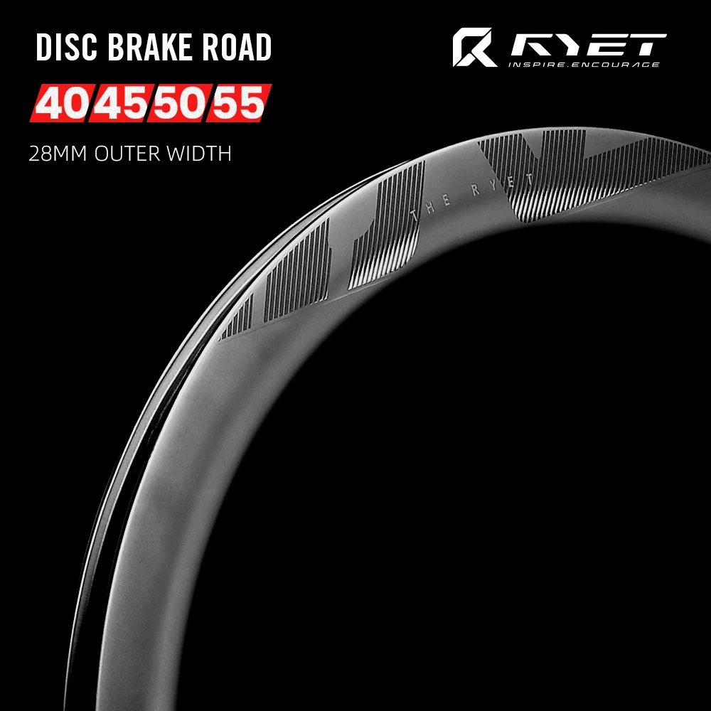 

RYET Carbon Road 700c Rim 40mm 45mm 50mm 55mm 28MM Width Clincher Tubeless Ready Bike 24/24H Spoke Disc Brake Bicycle Rimsets