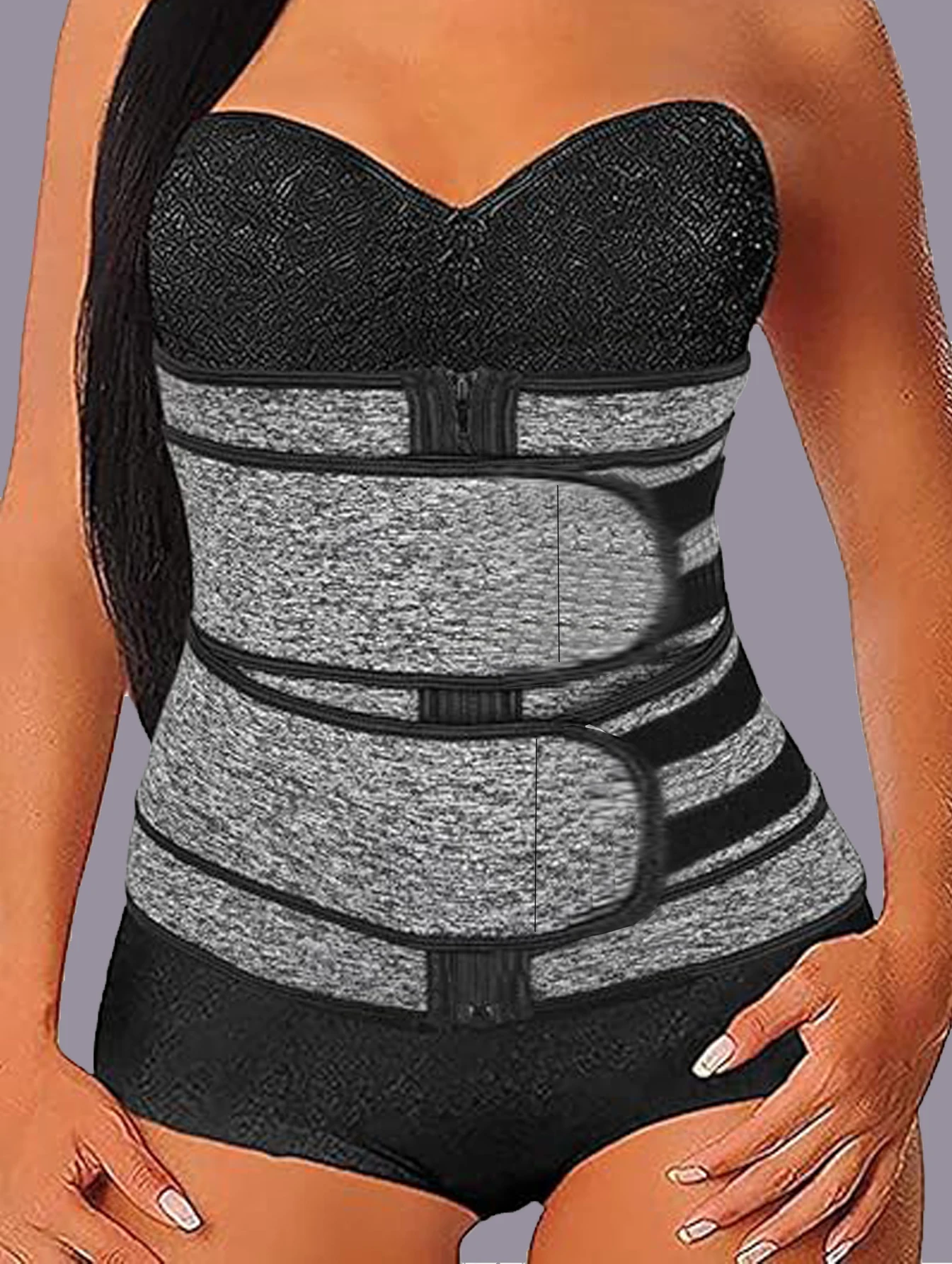 바디쉐이핑 스포츠 & 땀을 많이 흘리는 산후 슬리밍 이중벨트 지퍼형 복부 타이트닝 웨이스트 트레이너 (운동 시 사용)