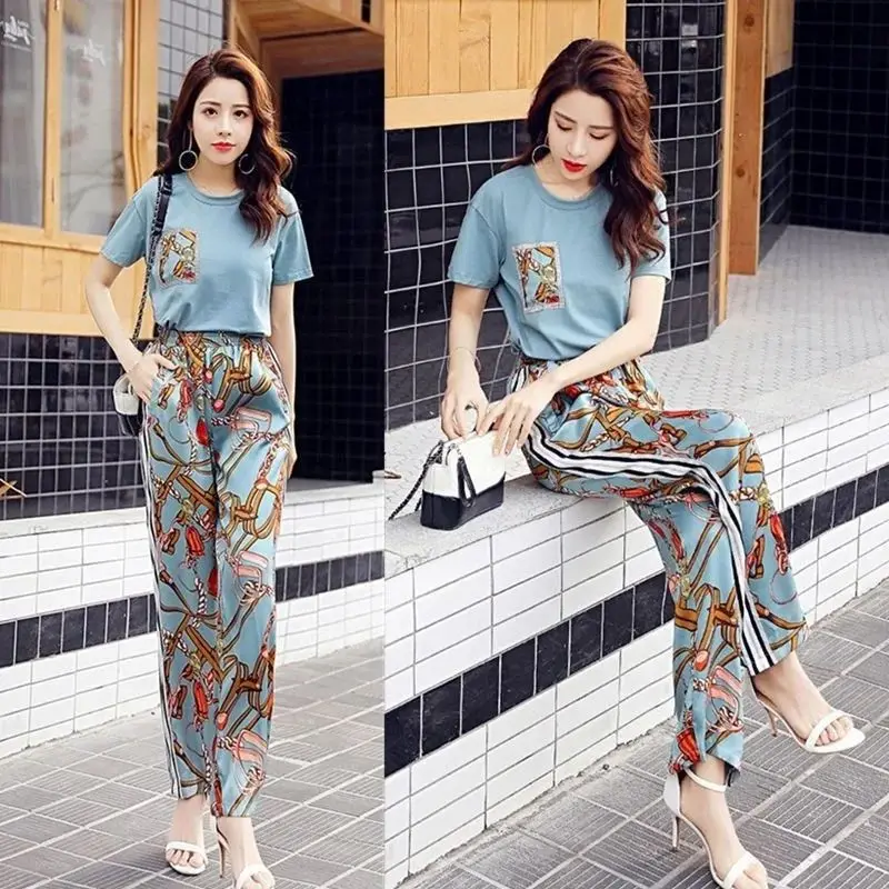 Women Casual Plus Size Clothing Suit 2024 Summer New Fashion Large Korean Short Sleeve Top Wide Leg Pants 2 Two Piece Set Female