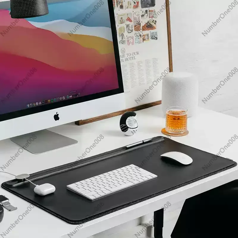 Portable Office Desk Mat Vegan Leather Magnetic Cable Holder File Hidden Waterproof Desk Mat for Home Office