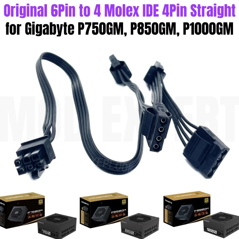 

6Pin to 4 Molex IDE 4Pin Straight PC Case Fan Power Supply Cable for Gigabyte P750GM, P850GM, P1000GM Gold Power Supply Unit PSU