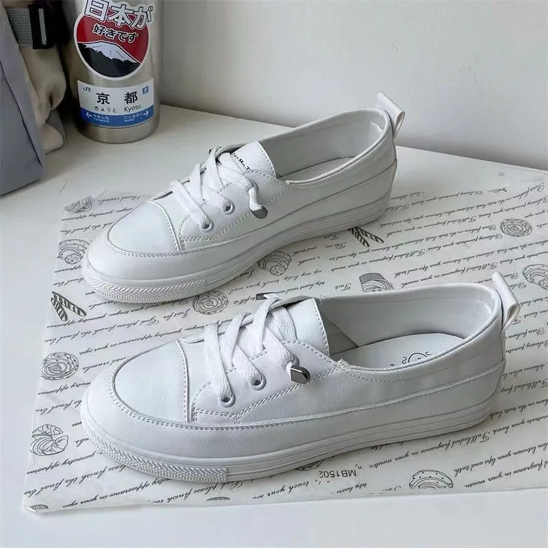 New Hot Low Platform Outdoor Women Shoes Female Pu Leather Walking Sneakers Loafers White Flat Slip on Vulcanize Casual Shoes