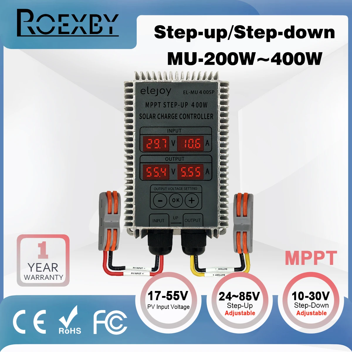 400W 300W Step-up/down MPPT Solar Charge Controller Input 17v-55V Output 10V-85V Battery Real-time Tracking Adjustab Recharging