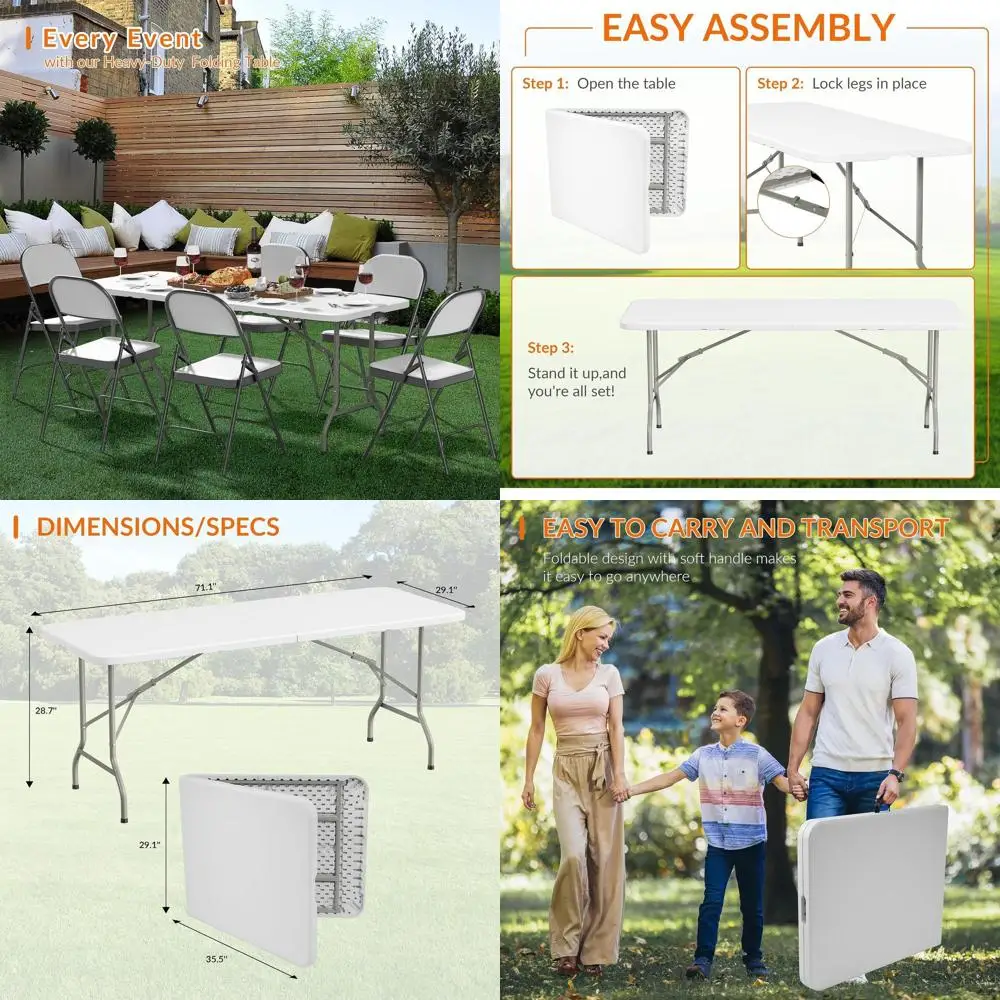 

6-Foot Heavy-Duty Adjustable Height Folding Table for Outdoor and Indoor Events