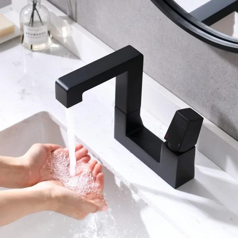 

Modern wash basin faucet rotatable single handle matte black basin mixer faucet brass bathroom sink faucet