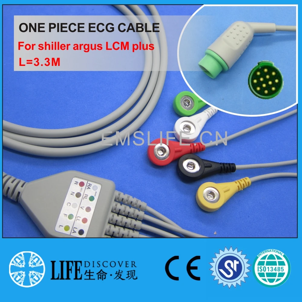 one piece ECG cable with 5 snap lead wires For schier argus LCM plus patient monitor