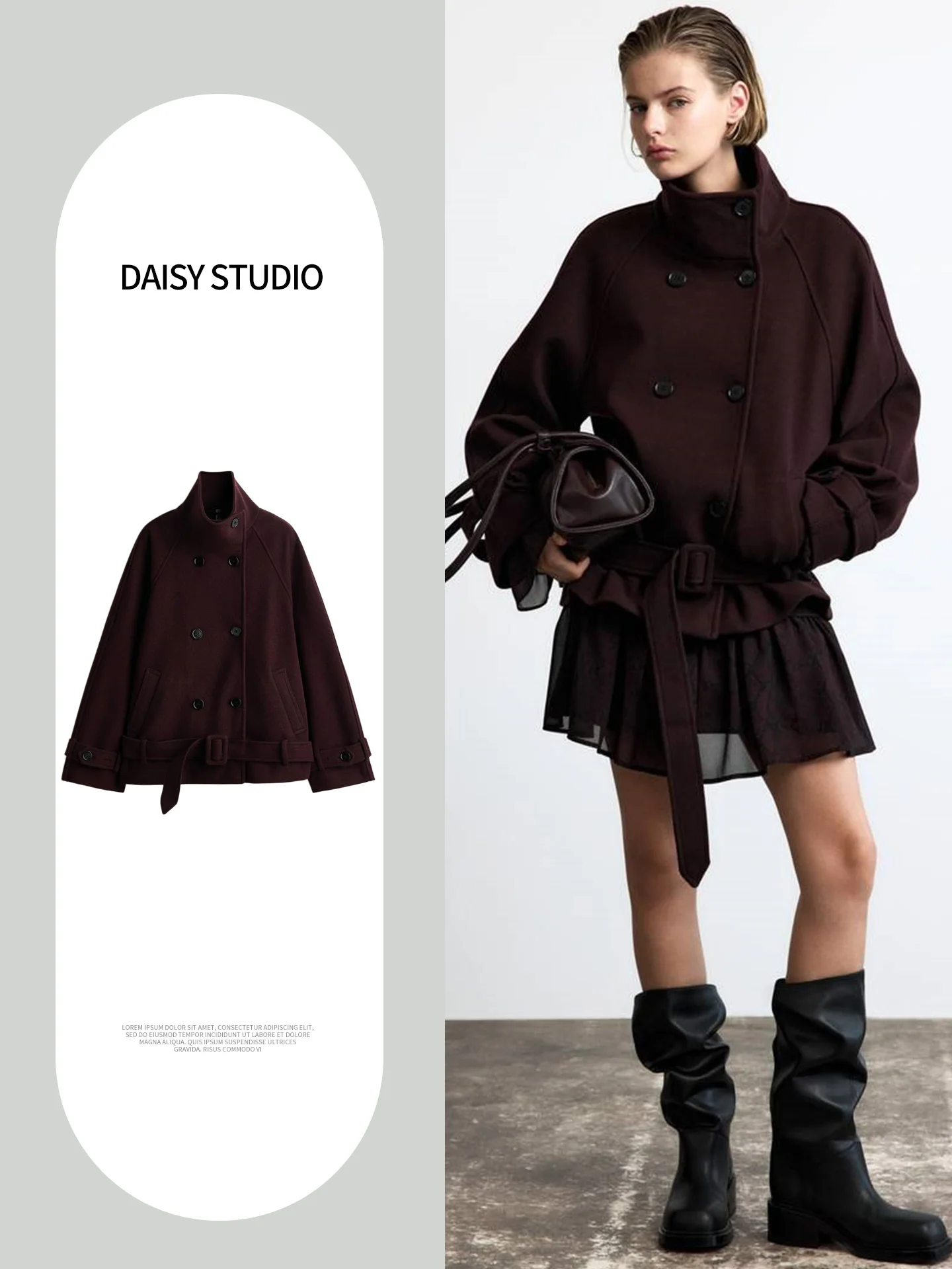 Fall New Women's Oversized Coat with Shoulder Insert Long Sleeve Funnel Neck Design Belted Double Button Style Casual Fashion