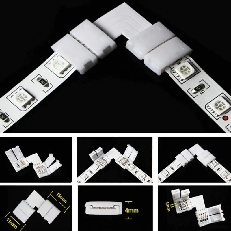 652F 10Pcs 10mm 4 Pin L LED- Strip Corner Connectors 90 Degree for 10mm 5050 RGB-Strip Lights 90° Conncet