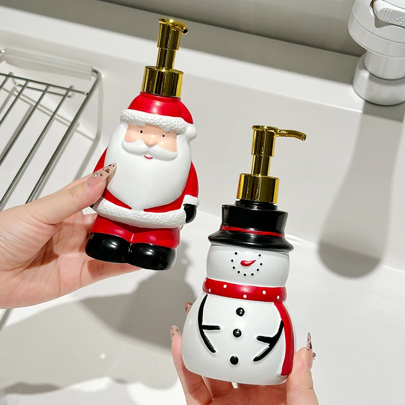 Kreative Weihnachtsmann-Seifenflasche, wiederverwendbar, Weihnachtsmann-Schneemann-Rentier-Seifenspenderflasche, Duschgel-Handseifenflasche mit Druckmechanismus – Detail 4