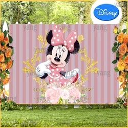 Cartoon Custom Disney Baby Mickey Minnie Mouse Lovely Flowers Birthday Party Decoration Pink Backdrop Photography Background