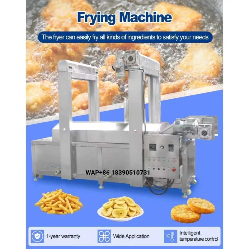 SUS 304 Industrial Large Capacity Fried Potato Chip Continuous Chicken Fryer Potato Chip Conveyor Fry Machine