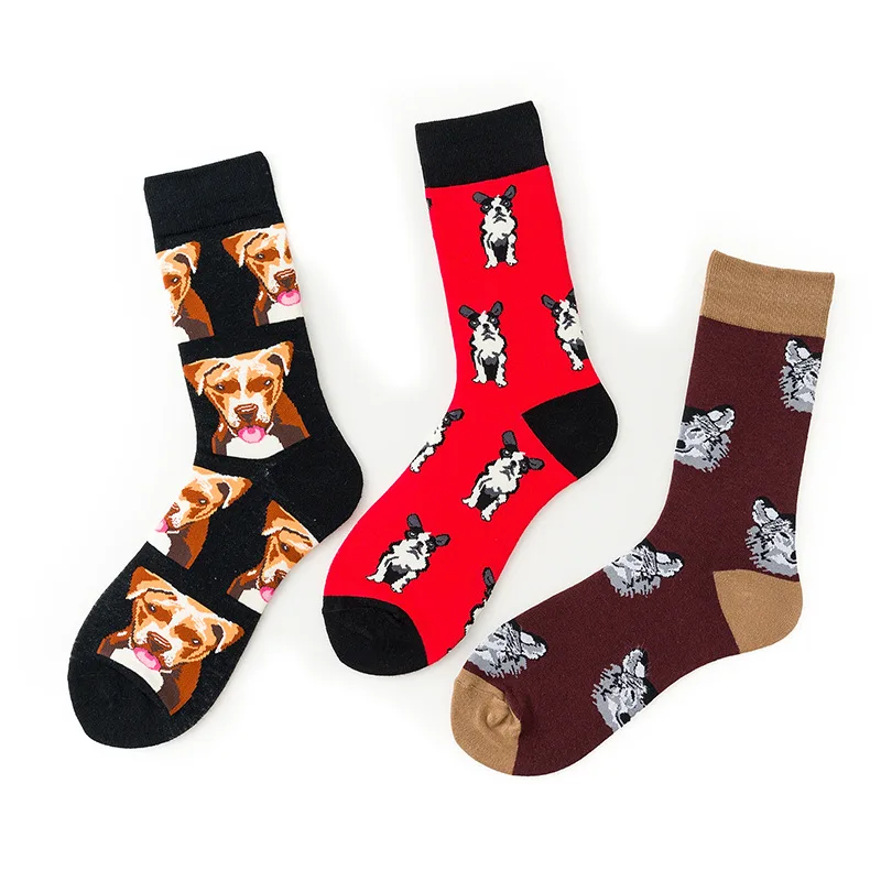 Calcetines de moda para hombre, medias informales de algodón, con diseño de perro famoso, de altura media