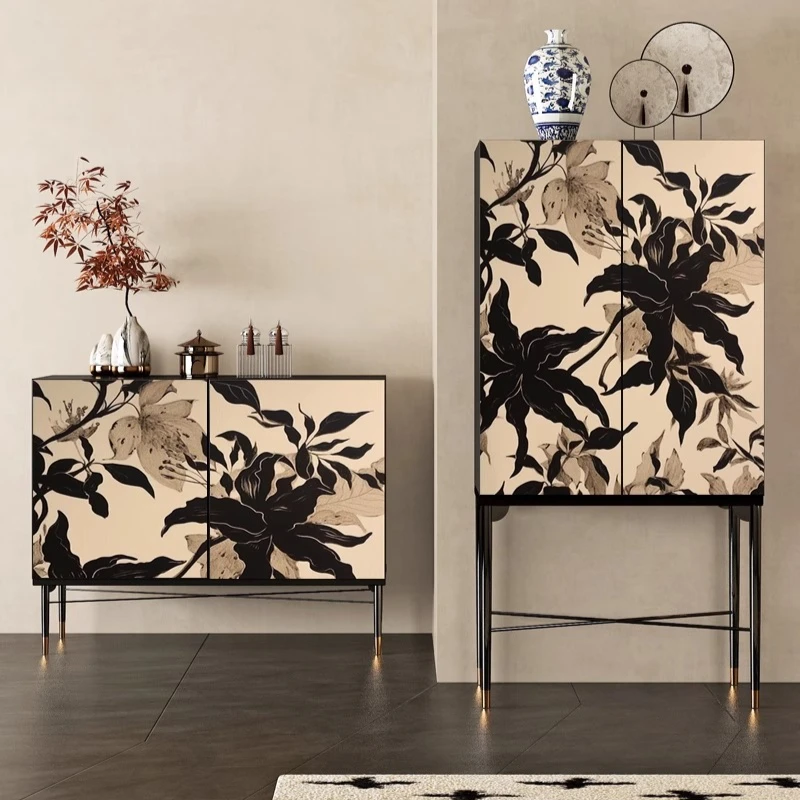 

cabinet, retro art painted dining side cabinet, living room and bedroom against the wall, flower decorative vertical cabinet