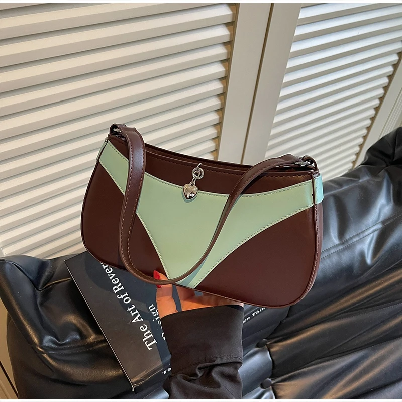Umhängetasche, Handtasche in V-Form, kreative, modische Vintage-Handtasche für Damen, ideal für den täglichen Gebrauch und den Weg zur Arbeit, mit Farbblock-Design. – Detail 9